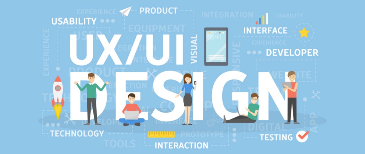 Typographic visual showing different aspects of UX and UI mentioned in this article.